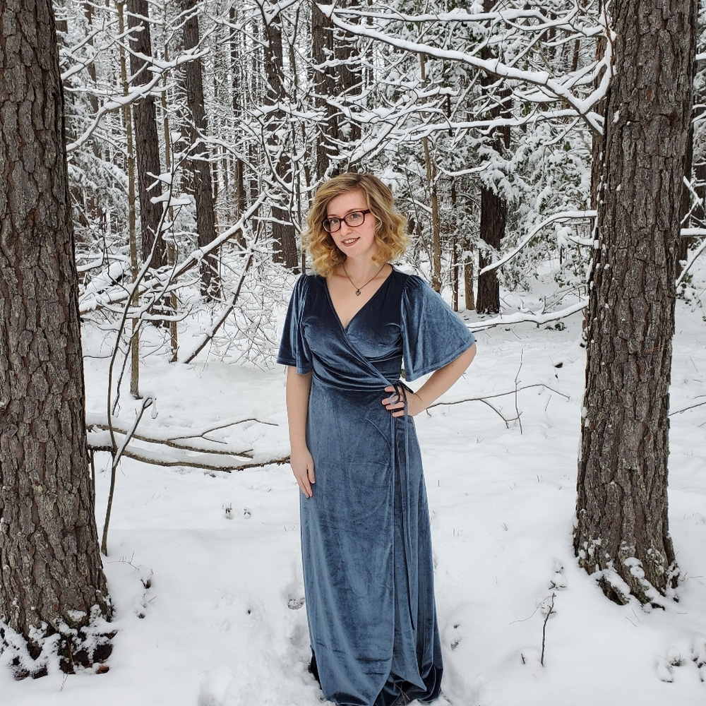 Baltic born blue velvet wrap dress